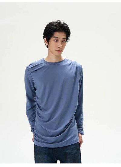 Plain Pleats Loose Fit Long Sleeve T-Shirt Korean Street Fashion T-Shirt By 77Flight Shop Online at OH Vault