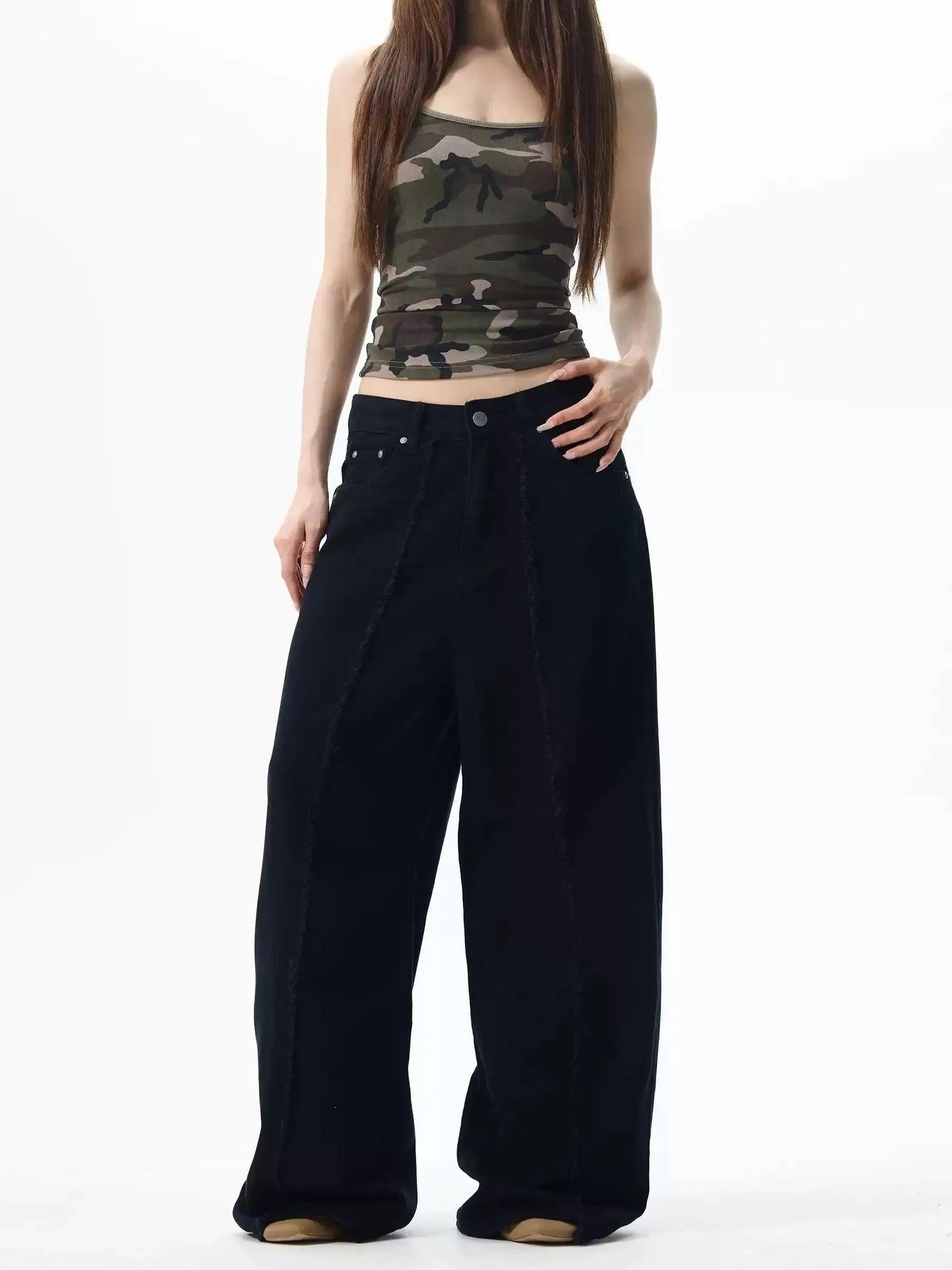 Raw Edge Seamed Jeans Korean Street Fashion Jeans By 77Flight Shop Online at OH Vault