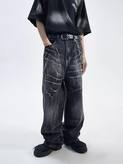 Grunge Whiskers Detail Jeans Korean Street Fashion Jeans By Ash Dark Shop Online at OH Vault