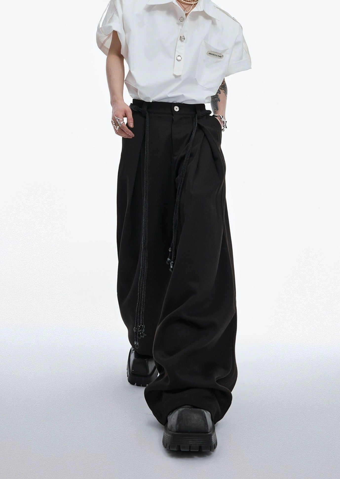 Waist Rope Pleated Loose Pants Korean Street Fashion Pants By Argue Culture Shop Online at OH Vault