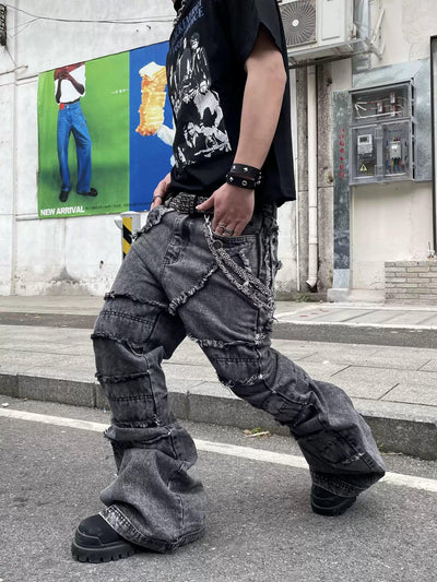 Raw Edge Stitched Bootcut Jeans Korean Street Fashion Jeans By Dark Fog Shop Online at OH Vault