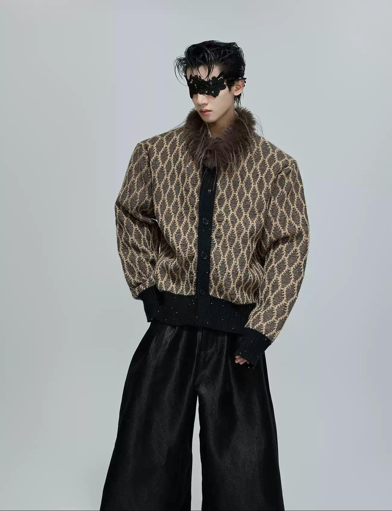 Faux Fur Neck Patterned Jacket Korean Street Fashion Jacket By Argue Culture Shop Online at OH Vault