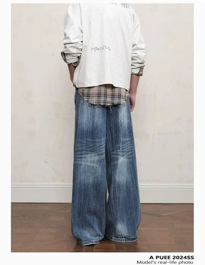 Lightning Whiskered Flare Jeans Korean Street Fashion Jeans By A PUEE Shop Online at OH Vault