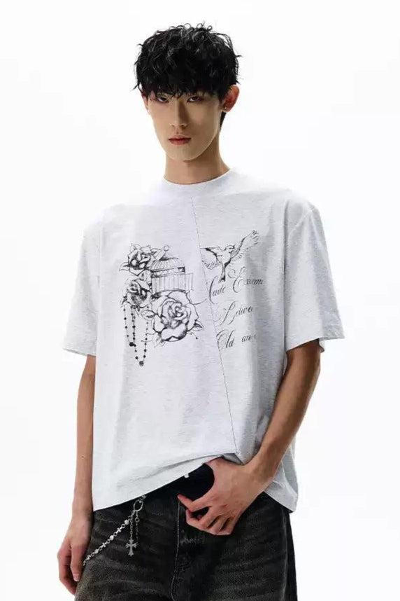 Rose and Birds Sketch T-Shirt Korean Street Fashion T-Shirt By A PUEE Shop Online at OH Vault