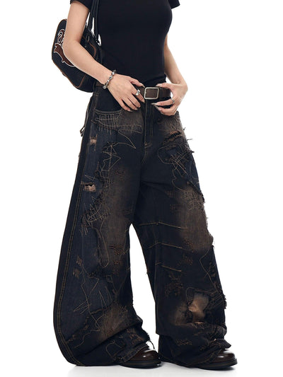 Grunge Multiple Stitches Jeans Korean Street Fashion Jeans By Blacklists Shop Online at OH Vault