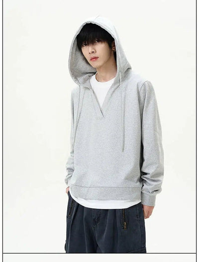 Drawcord V-Neck Hoodie Korean Street Fashion Hoodie By 77Flight Shop Online at OH Vault