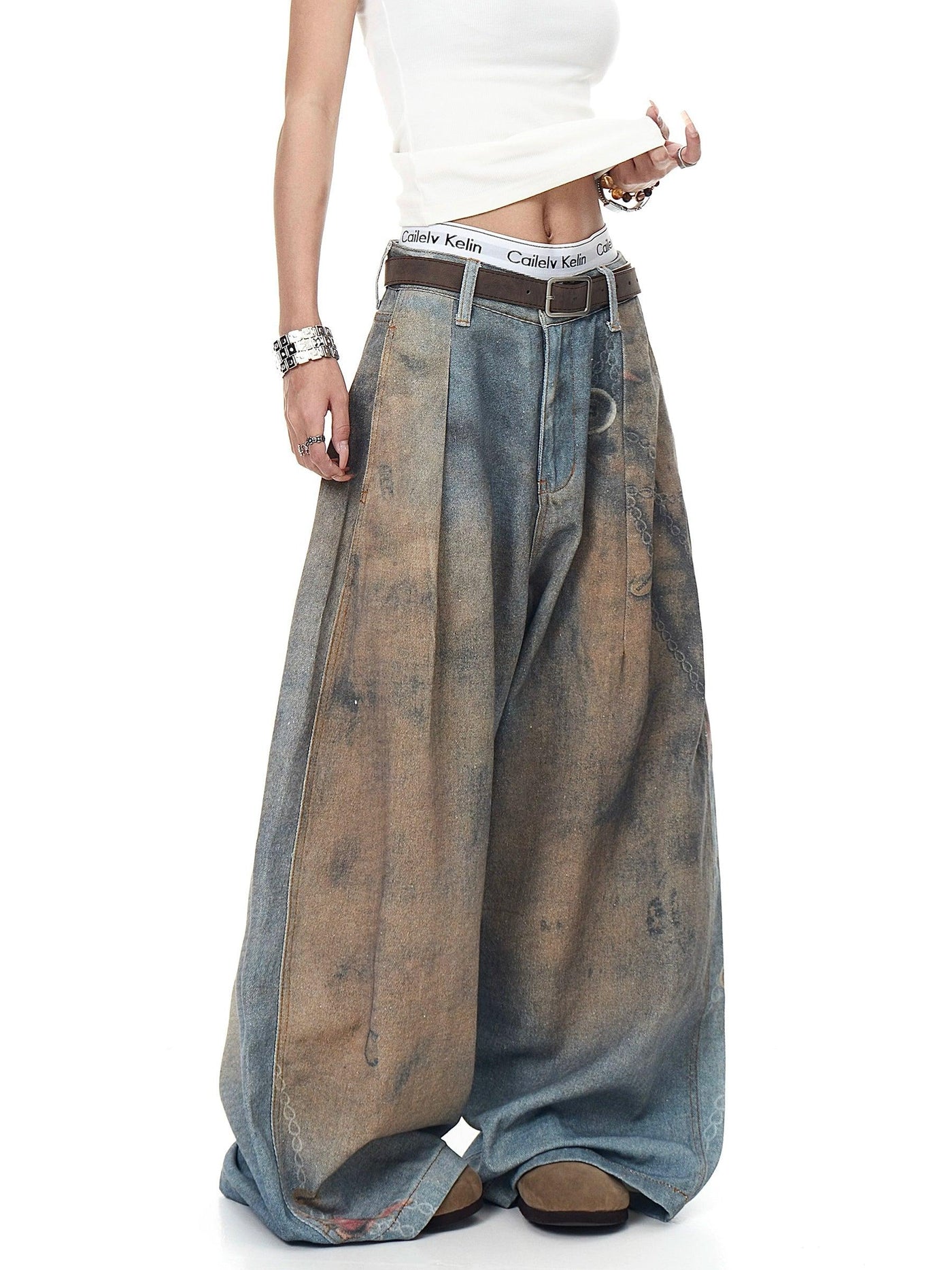 Rust Faded Wide Leg Jeans Korean Street Fashion Jeans By Blacklists Shop Online at OH Vault