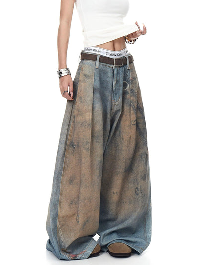 Rust Faded Wide Leg Jeans Korean Street Fashion Jeans By Blacklists Shop Online at OH Vault