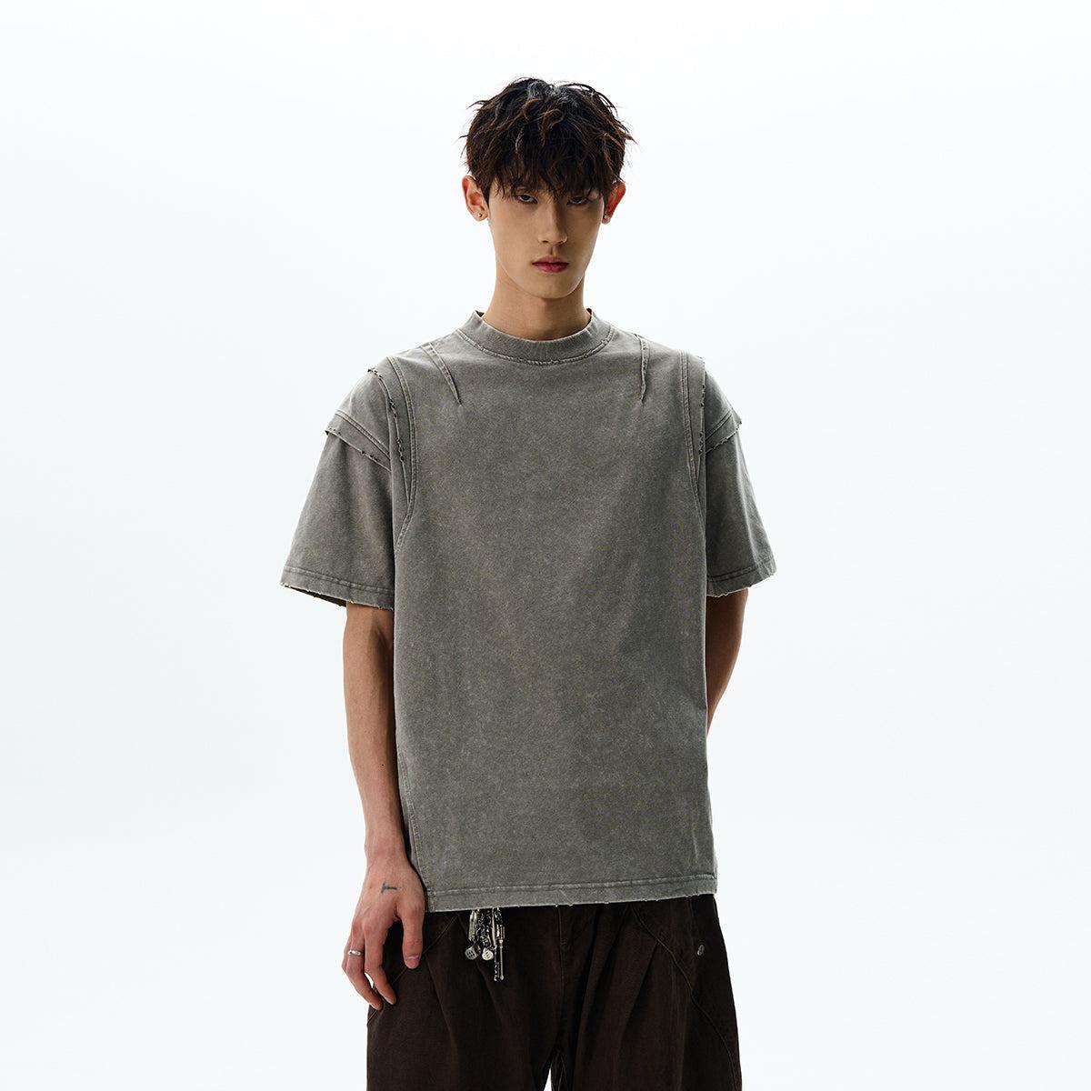 Washed Distressed Cut T-Shirt Korean Street Fashion T-Shirt By A PUEE Shop Online at OH Vault