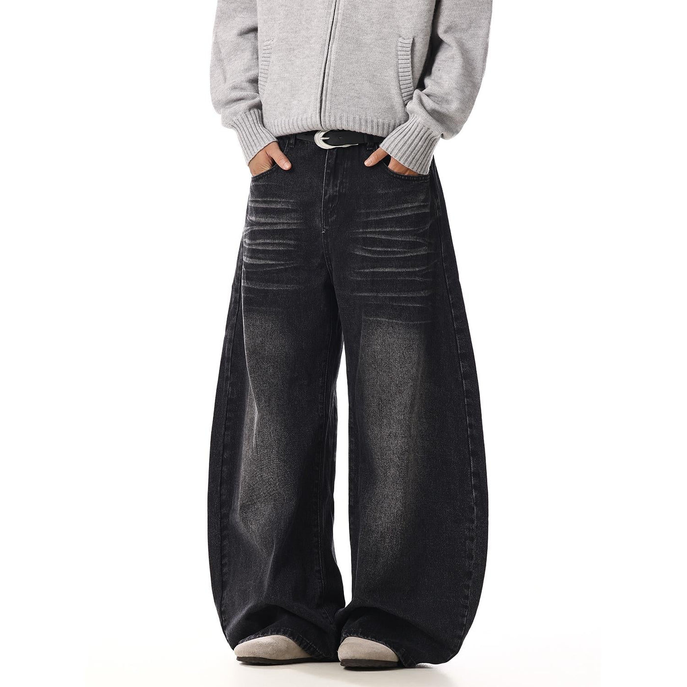 Whiskered Fade Baggy Jeans Korean Street Fashion Jeans By MEBXX Shop Online at OH Vault
