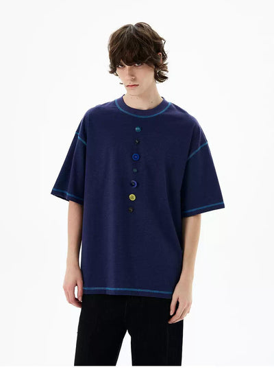 Assorted Buttons Line T-Shirt Korean Street Fashion T-Shirt By 77Flight Shop Online at OH Vault