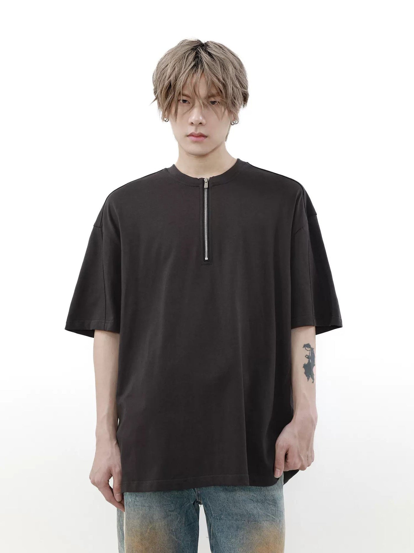 Half-Zipped Versatile T-Shirt Korean Street Fashion T-Shirt By Mr Nearly Shop Online at OH Vault