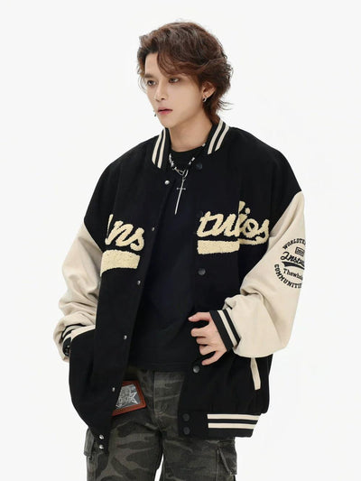 Flock Embroidered Logo Varsity Jacket Korean Street Fashion Jacket By INS Korea Shop Online at OH Vault