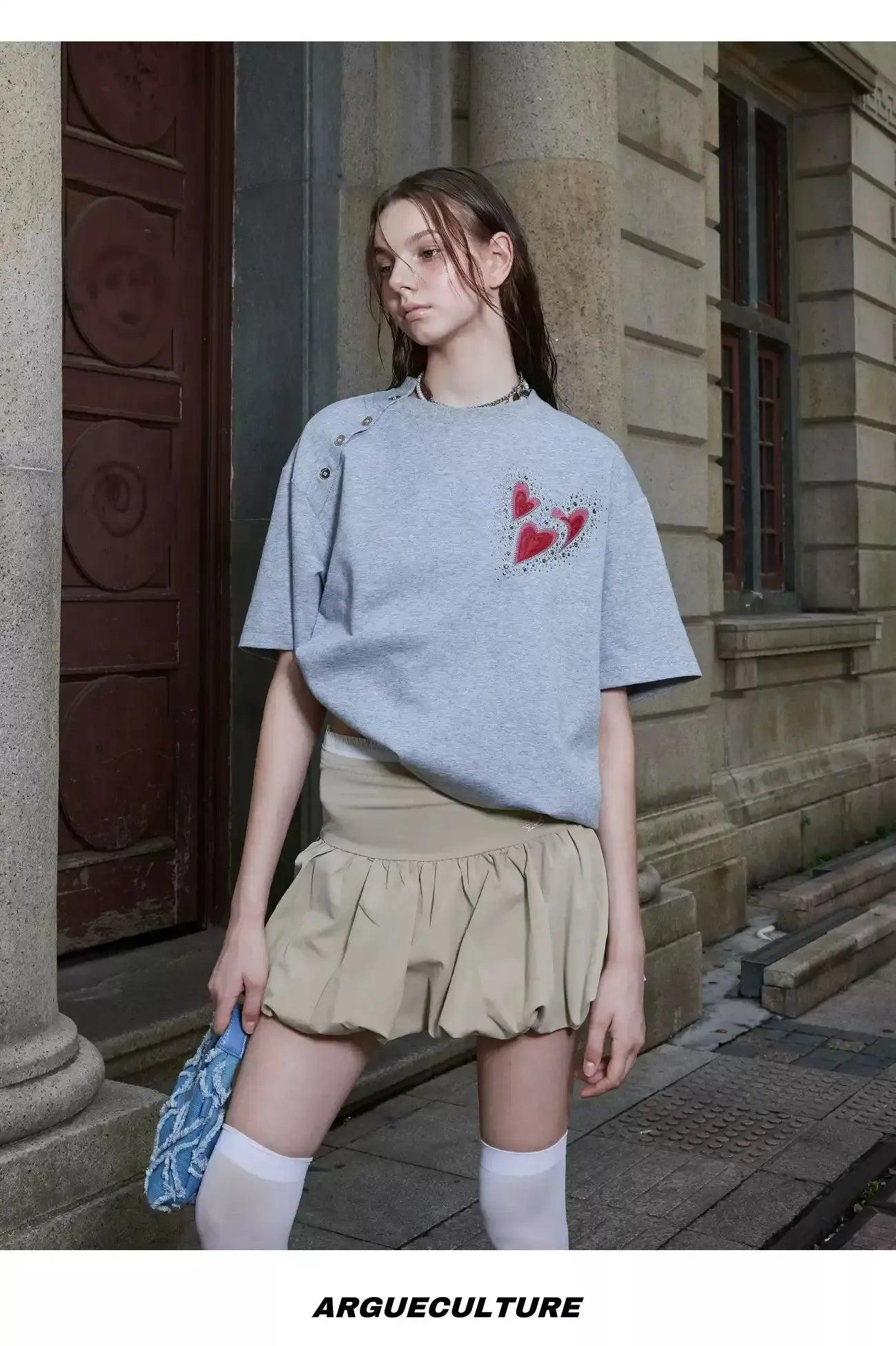 Irregular Neckline Print T-Shirt Korean Street Fashion T-Shirt By Argue Culture Shop Online at OH Vault
