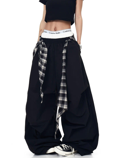 Plaid Belt Loose Track Pants Korean Street Fashion Pants By Blacklists Shop Online at OH Vault