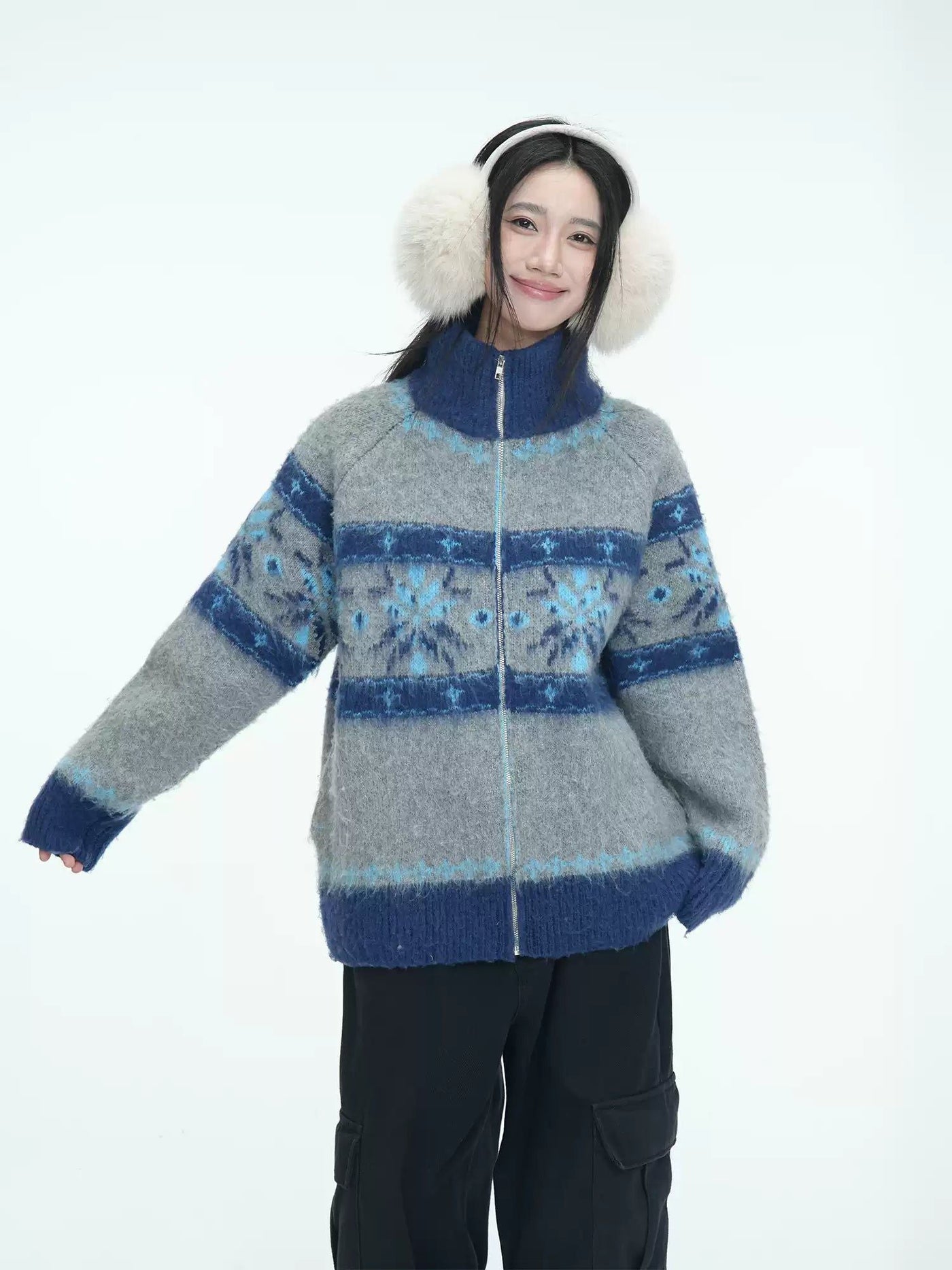 Pattern and Blocks Zipped Sweater Korean Street Fashion Sweater By Jump Next Shop Online at OH Vault