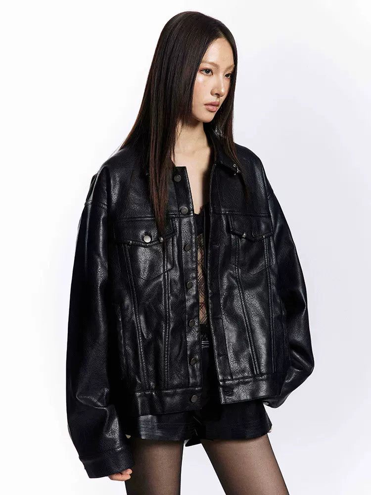 Metal Buttons Faux Leather Jacket Korean Street Fashion Jacket By Made Extreme Shop Online at OH Vault