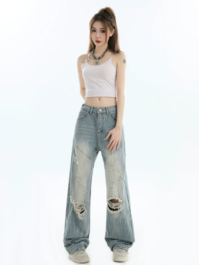 Rippled Pattern Ripped Jeans Korean Street Fashion Jeans By INS Korea Shop Online at OH Vault