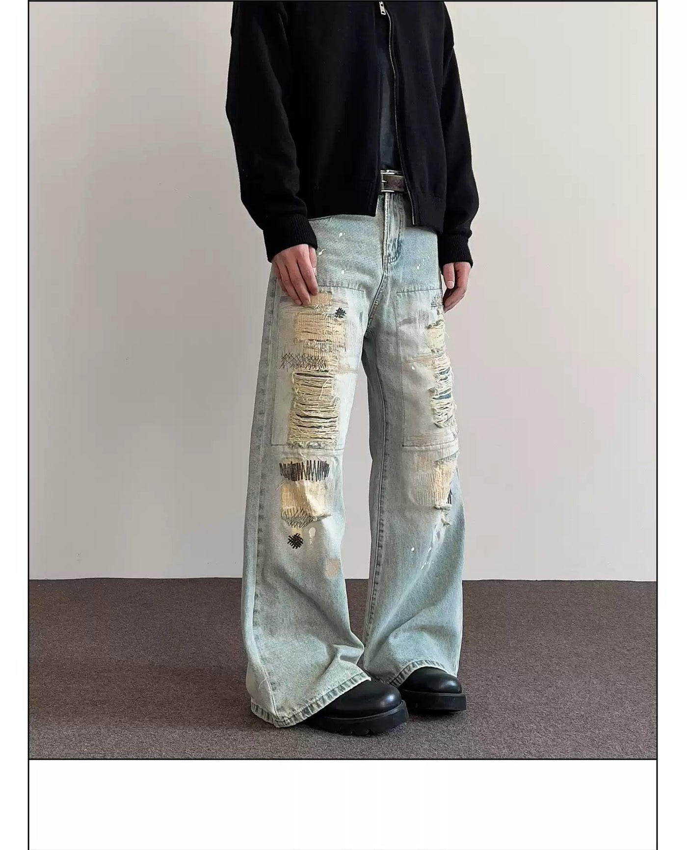 Ink-Splash Stitched Ripped Jeans Korean Street Fashion Jeans By A PUEE Shop Online at OH Vault