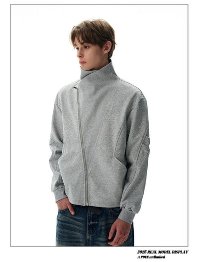Structured Wrap Collar Asymmetric Zipped Jacket