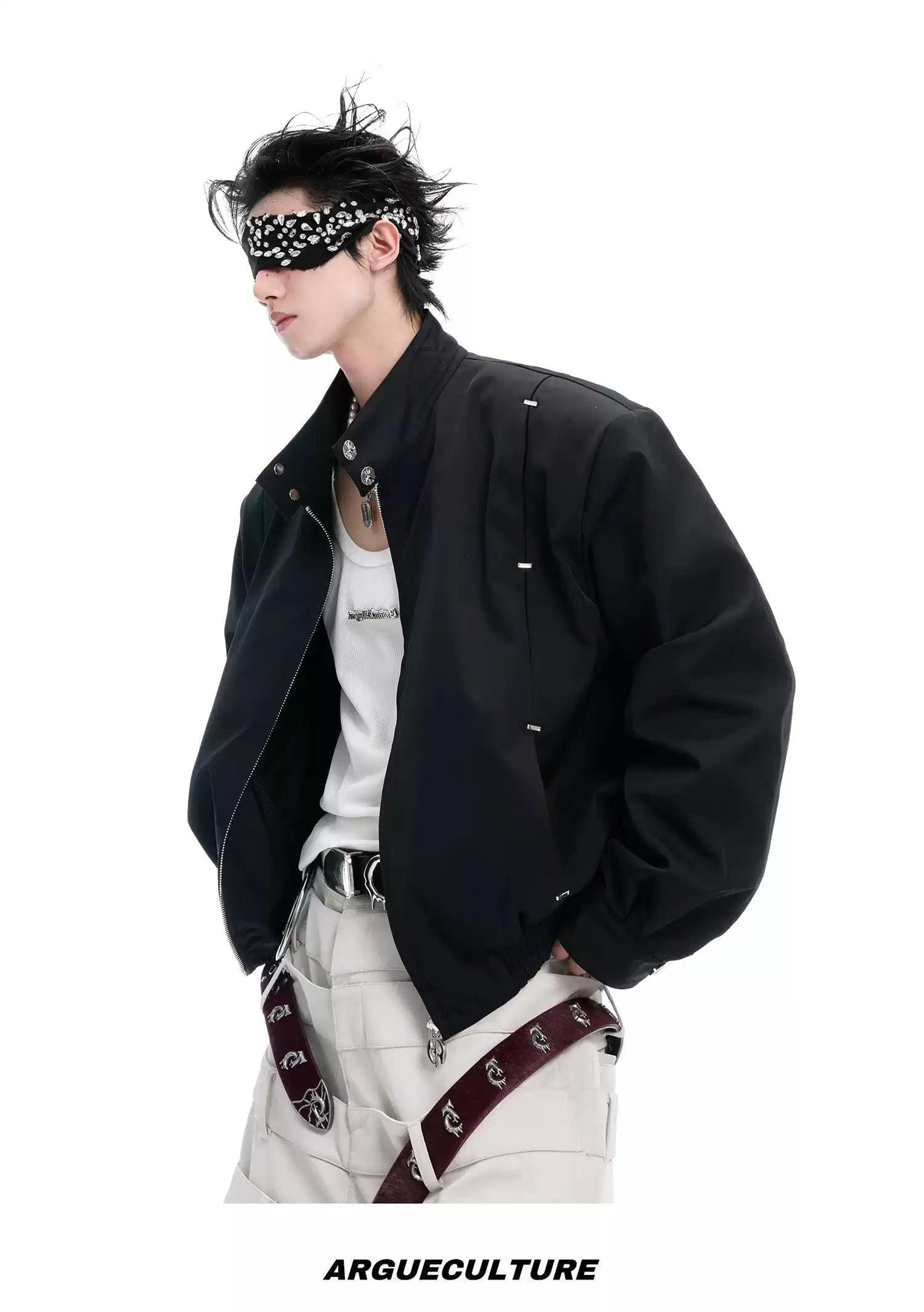 Buttoned Neck Strap Ruched Hem Jacket Korean Street Fashion Jacket By Argue Culture Shop Online at OH Vault