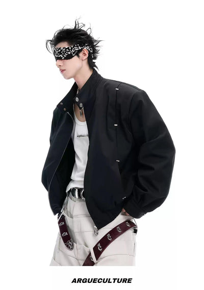 Buttoned Neck Strap Ruched Hem Jacket Korean Street Fashion Jacket By Argue Culture Shop Online at OH Vault