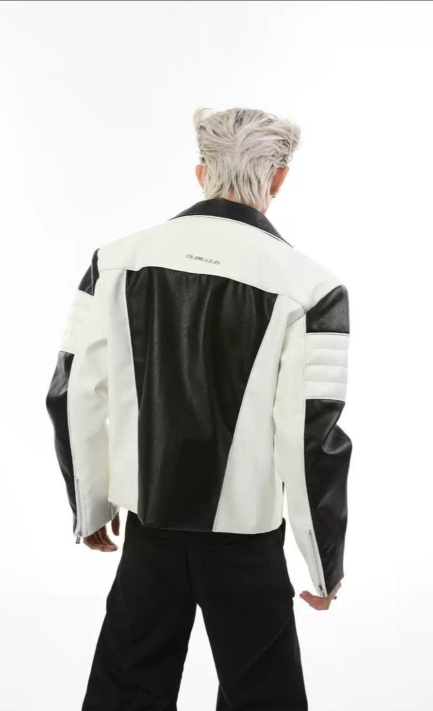 Contrast Blocks and Lines PU Leather Jacket Korean Street Fashion Jacket By Turn Tide Shop Online at OH Vault