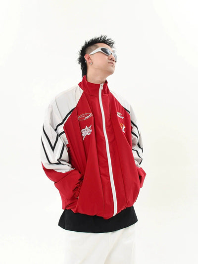 Three-Bar Stitched Contrast Moto Jacket Korean Street Fashion Jacket By Blacklists Shop Online at OH Vault