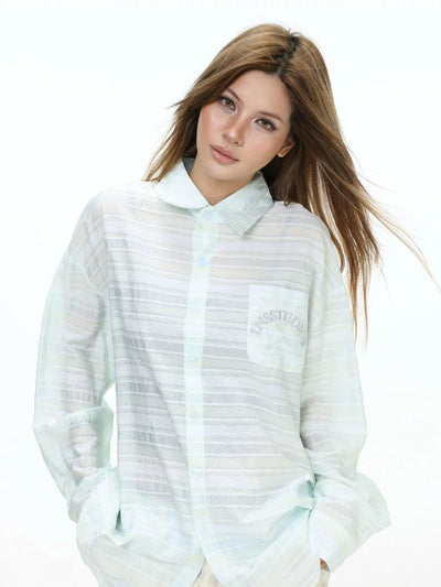 Striped Textured Thin L/S Shirt Korean Street Fashion Shirt By INS Korea Shop Online at OH Vault