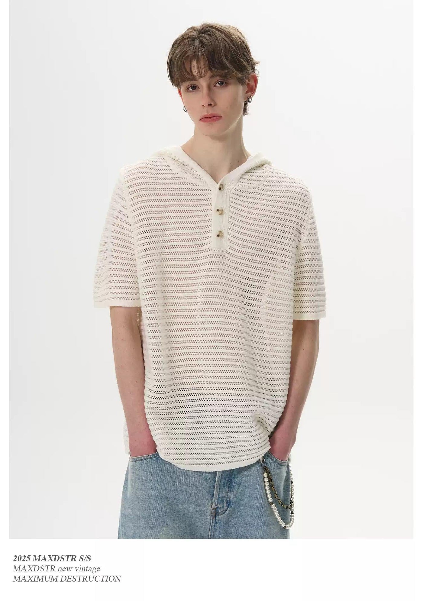 Cut-Out Detail Hooded Knit T-Shirt Korean Street Fashion T-Shirt By MaxDstr Shop Online at OH Vault
