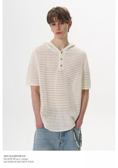 Cut-Out Detail Hooded Knit T-Shirt Korean Street Fashion T-Shirt By MaxDstr Shop Online at OH Vault