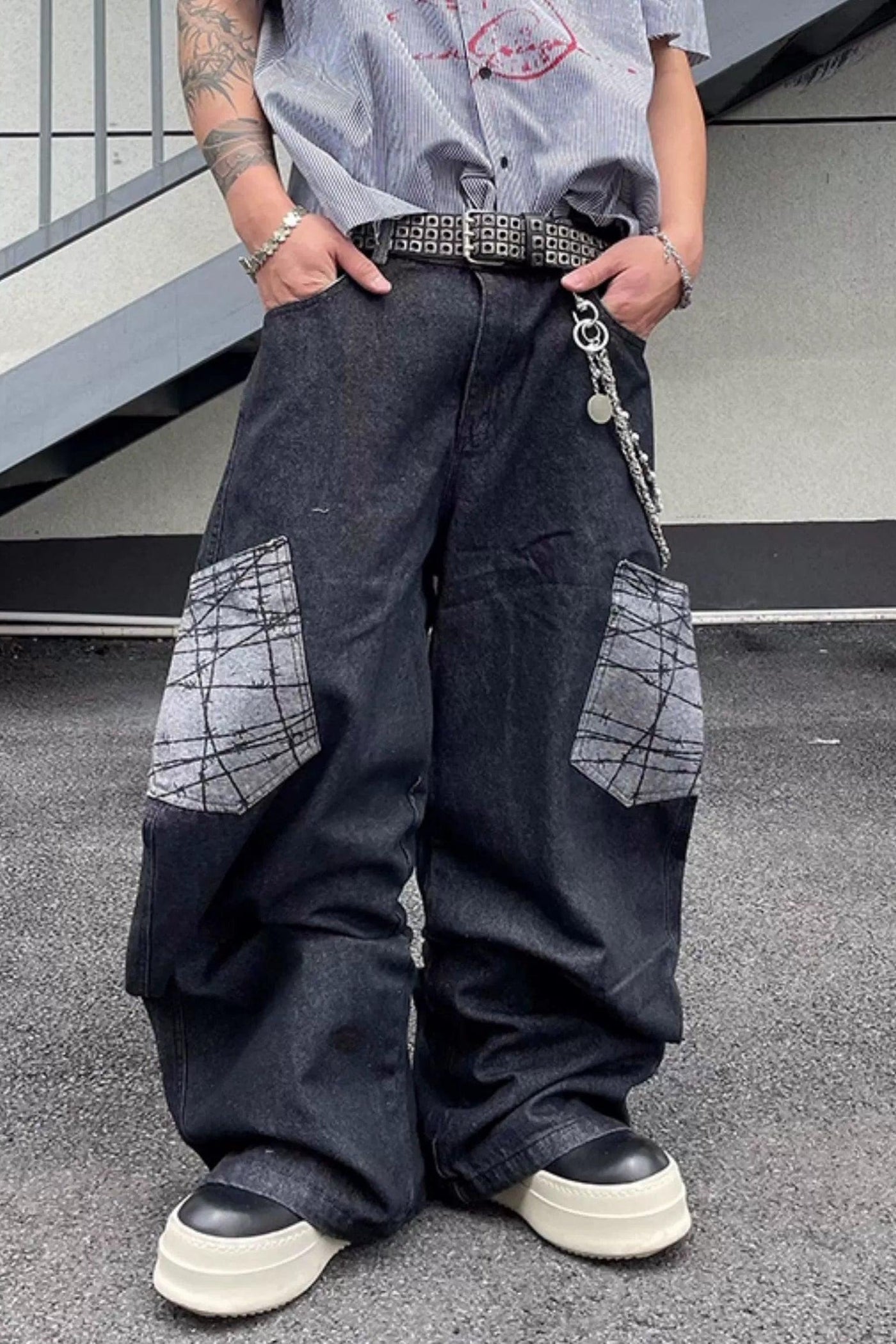 Grunge Pockets Wide Jeans Korean Street Fashion Jeans By Dark Fog Shop Online at OH Vault