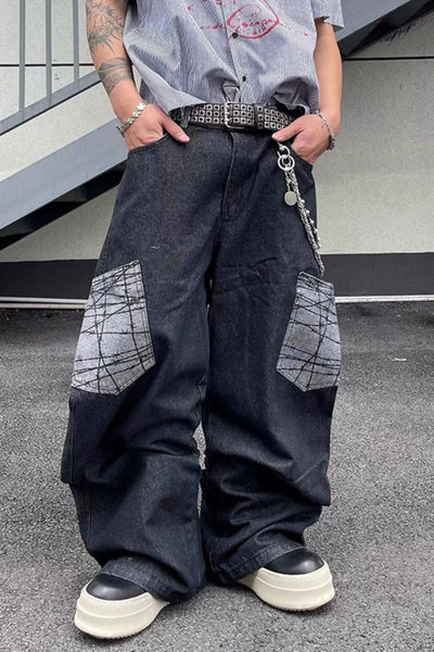 Grunge Pockets Wide Jeans Korean Street Fashion Jeans By Dark Fog Shop Online at OH Vault