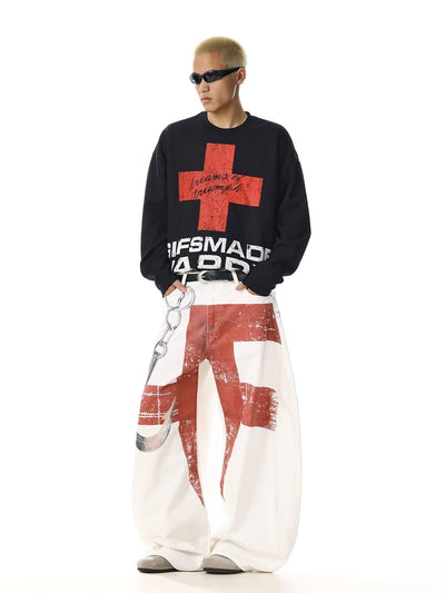 Contrast Print Baggy Fit Pants Korean Street Fashion Pants By MEBXX Shop Online at OH Vault