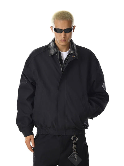 Plaid Spliced Bomber Jacket Korean Street Fashion Jacket By MEBXX Shop Online at OH Vault