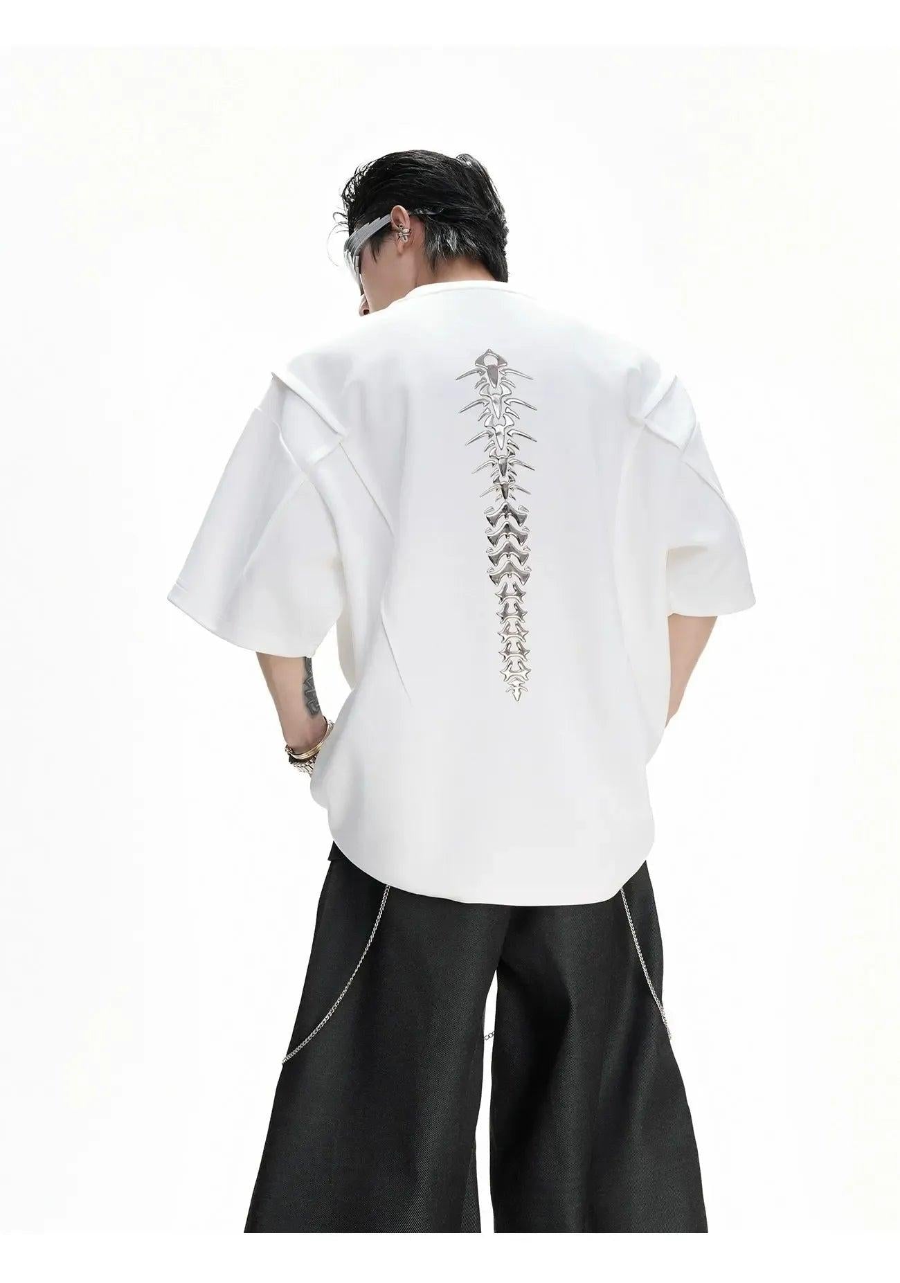 Structured Logo and Spine Print T-Shirt Korean Street Fashion T-Shirt By Argue Culture Shop Online at OH Vault