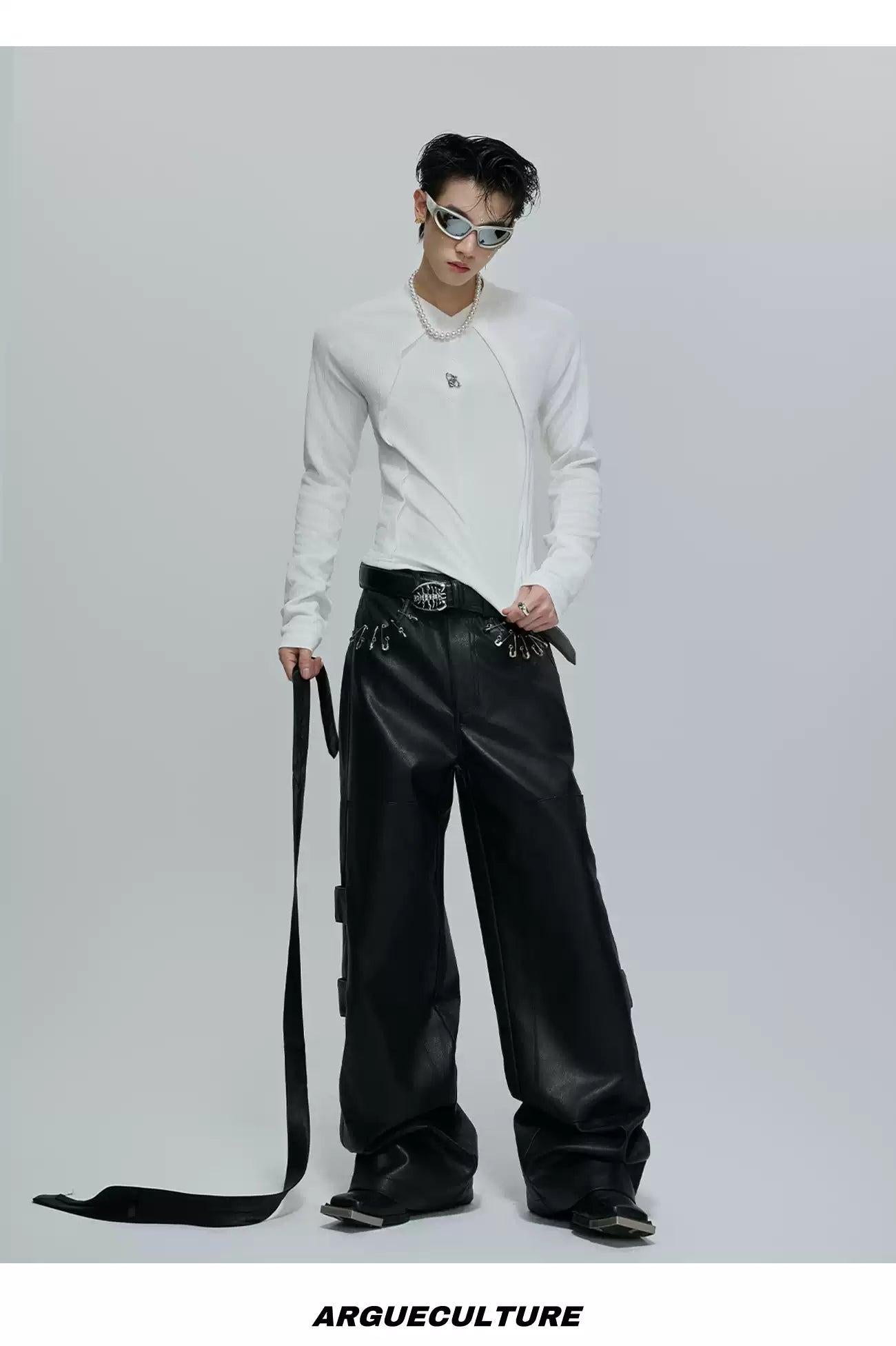 Slim Fit Structured Long Sleeve T-Shirt Korean Street Fashion T-Shirt By Argue Culture Shop Online at OH Vault