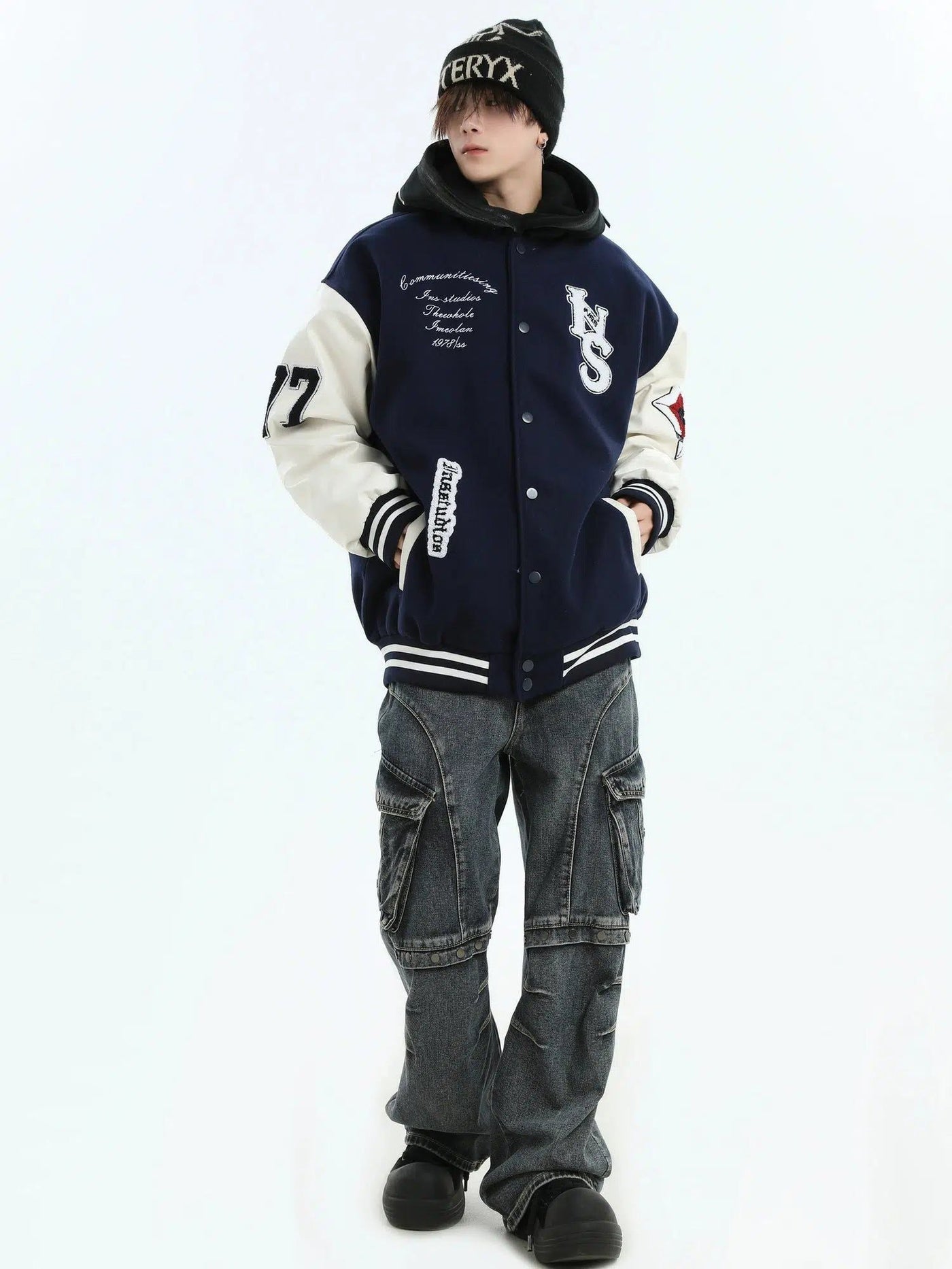 Contrast Embroidery Varsity Jacket Korean Street Fashion Jacket By INS Korea Shop Online at OH Vault