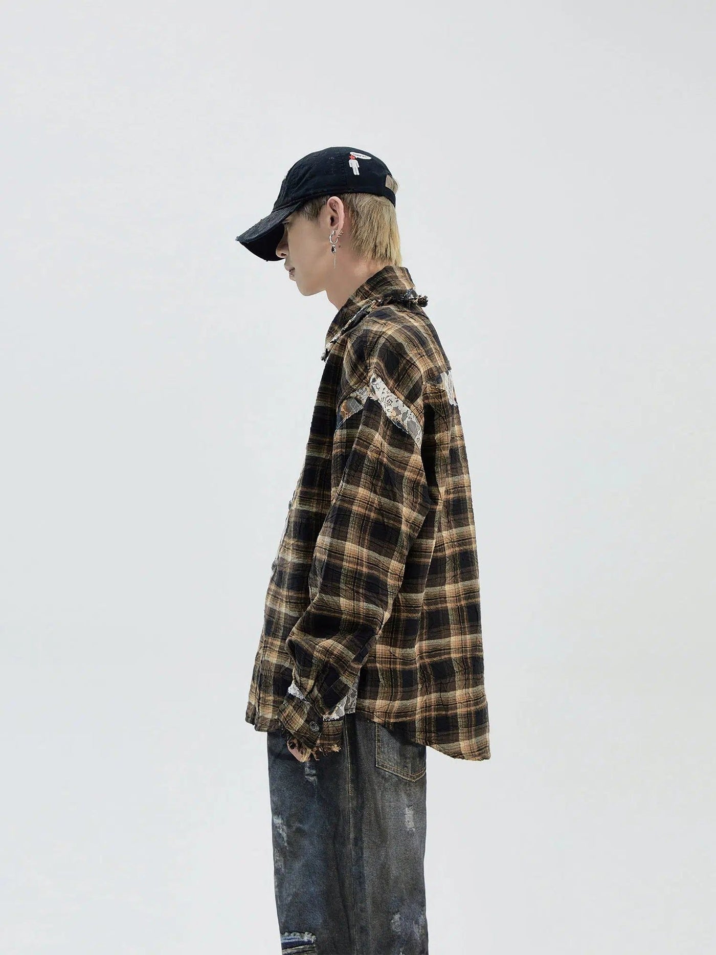 Lace Spliced Plaid Shirt Korean Street Fashion Shirt By Ash Dark Shop Online at OH Vault