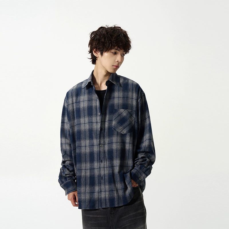 Front Pocket Regular Plaid Shirt Korean Street Fashion Shirt By 77Flight Shop Online at OH Vault