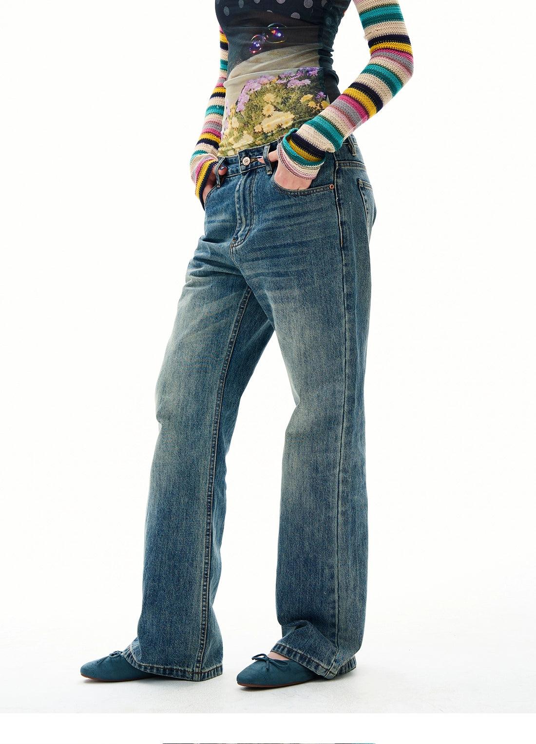 Whisker Faded Straight Jeans Korean Street Fashion Jeans By 77Flight Shop Online at OH Vault