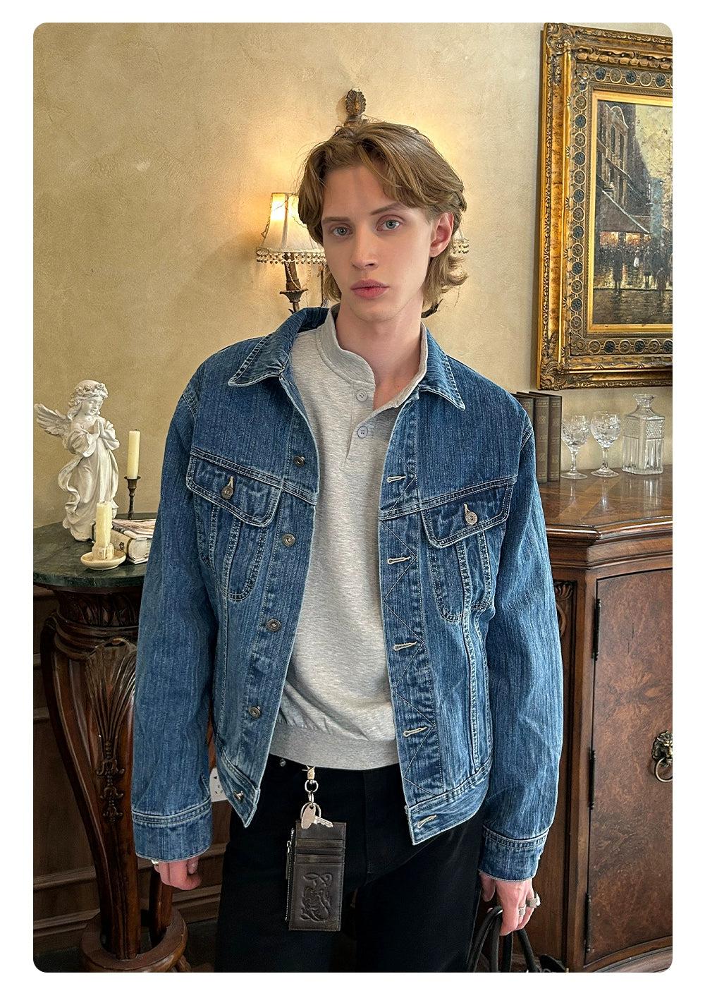 Washed Tilt Pockets Denim Jacket Korean Street Fashion Jacket By Made Extreme Shop Online at OH Vault
