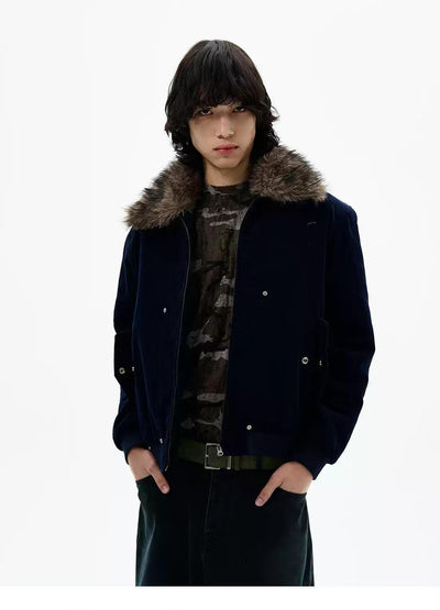 Fur-Trim Zipped Jacket Korean Street Fashion Jacket By 77Flight Shop Online at OH Vault