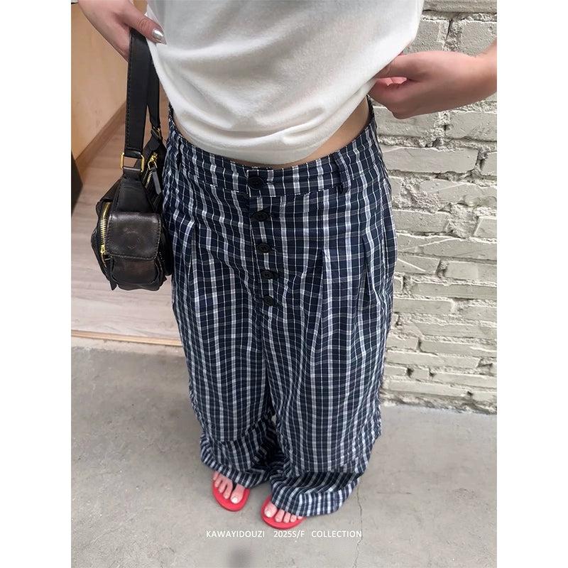 Button-Down Wide Leg Plaid Pants Korean Street Fashion Pants By Jump Next Shop Online at OH Vault