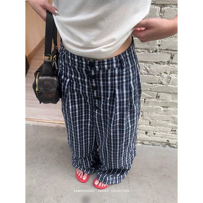 Button-Down Wide Leg Plaid Pants Korean Street Fashion Pants By Jump Next Shop Online at OH Vault