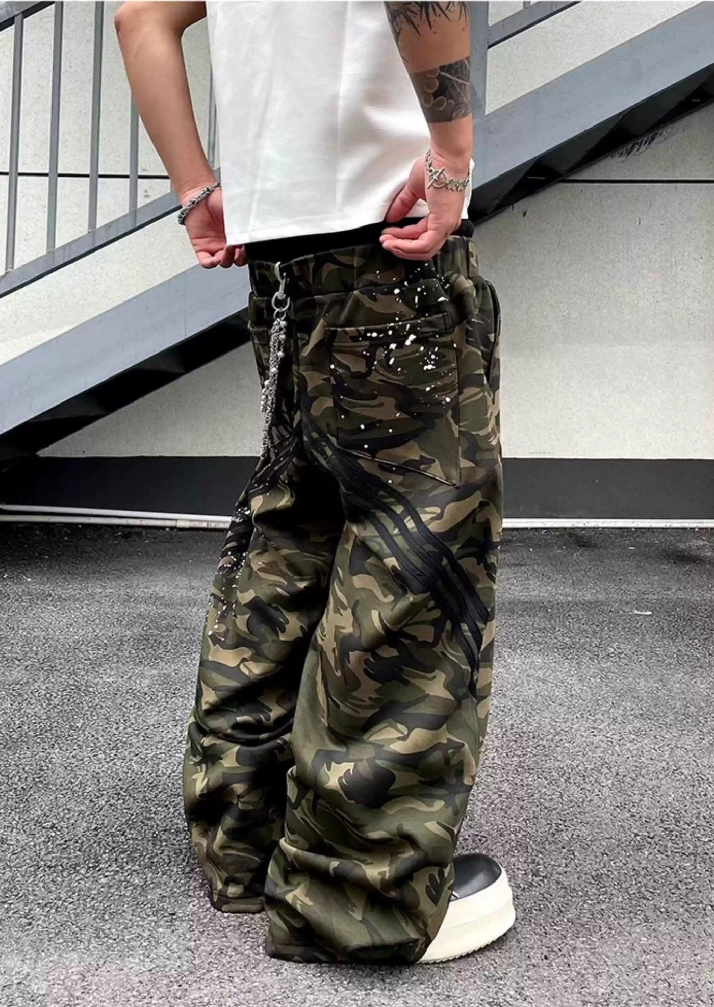 Dual-Waist Splatters Camouflage Cargo Pants Korean Street Fashion Pants By Dark Fog Shop Online at OH Vault
