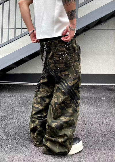Dual-Waist Splatters Camouflage Cargo Pants Korean Street Fashion Pants By Dark Fog Shop Online at OH Vault