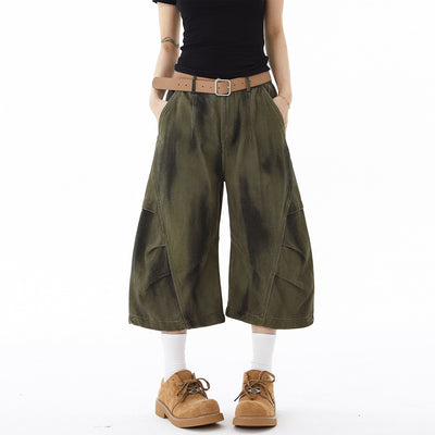 Smudged Detail Pleated Cargo Shorts Korean Street Fashion Shorts By Blacklists Shop Online at OH Vault