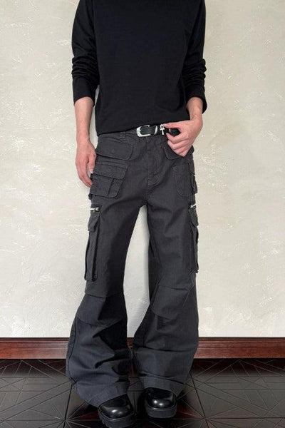 Multiple Pockets Flared Pants Korean Street Fashion Jeans By A PUEE Shop Online at OH Vault