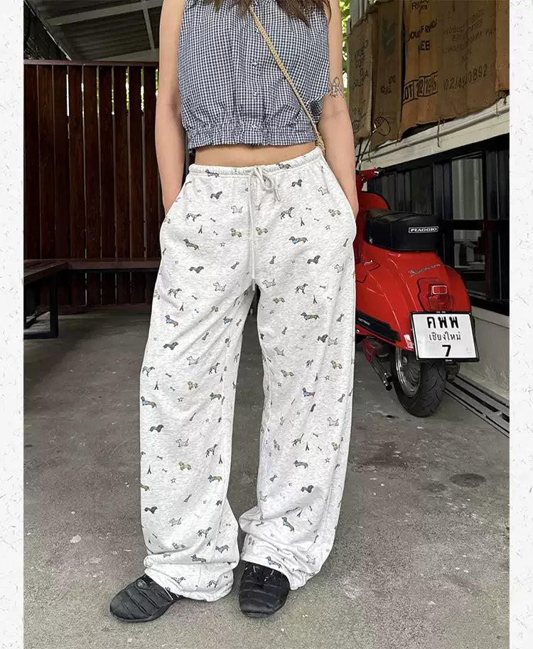 Daschund Pattern Drawstring Sweatpants Korean Street Fashion Pants By Made Extreme Shop Online at OH Vault